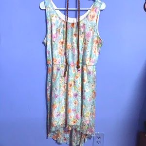 Children’s XL No Boundaries Blue Floral Print Dress with Braided Leather Belt
